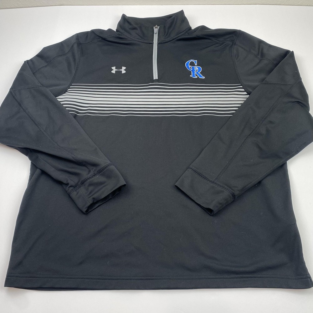 Under Armour Pullover Mens XL Black 1/4 Zip Striped CR Logo Athletic Loose Fit